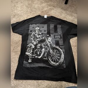 Vtg Delta Historic Route 66 Skeleton Biker Flag T-Shirt Black Distressed Mens L